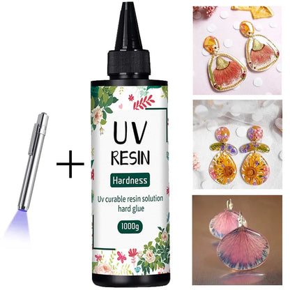 UV Resin Glue 20g/50g/100g/250g/1000g Epoxy Resin and UV Lamp High Transparency Fast Drying and High Hardness for DIY Jewelry